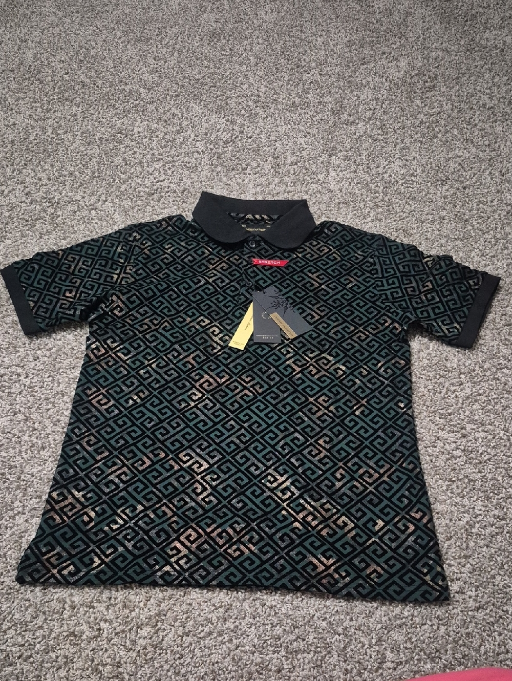 Boys Black & Teal Geometric Polo Shirt